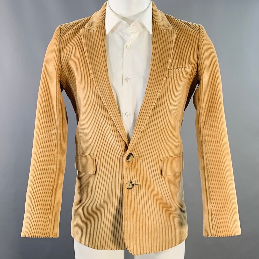 PACO RABANNE Size 34 Tan Corduroy Cotton Peak Lapel Sport Coat